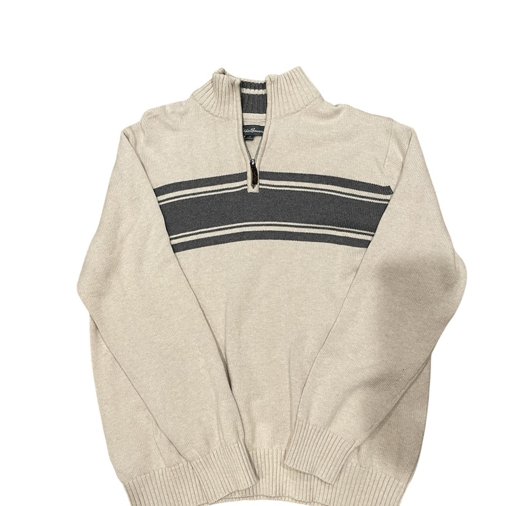 Eddie Bauer Vintage XL Men's Cream and Gray Sweater 100% Cotton
